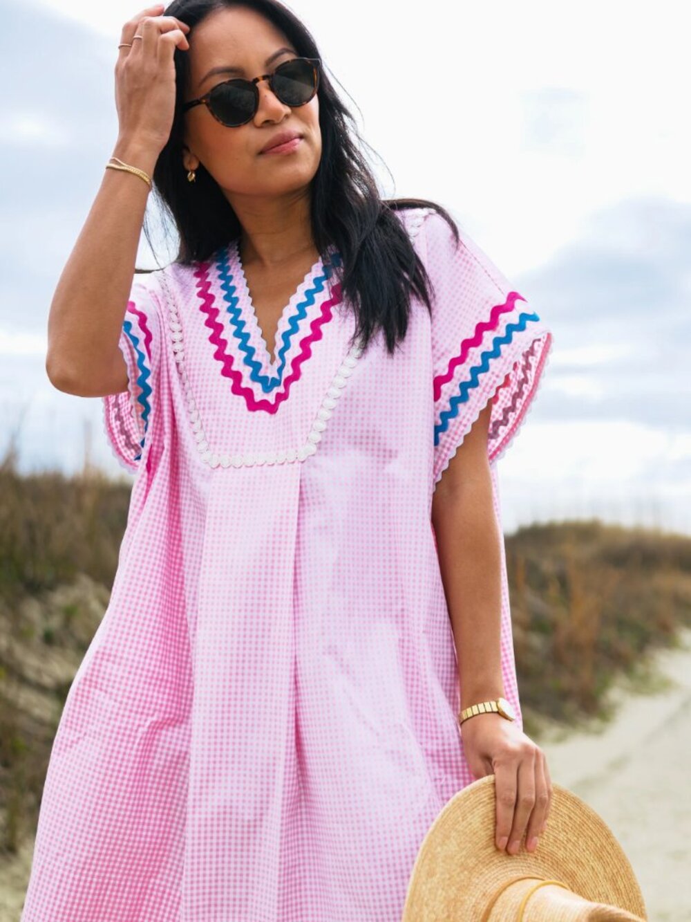 Gingham Ric Rac Kaftan August Morgan OS